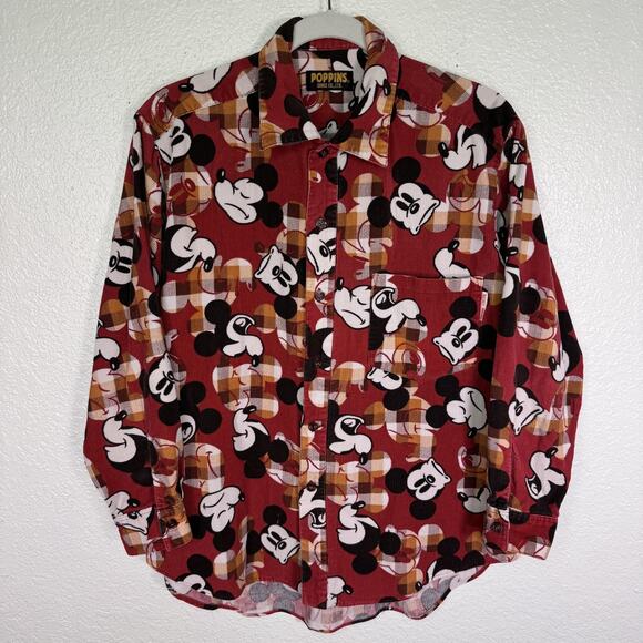 POPPINS Tops - Vintage Mickey Mouse Shirt Womens Corduroy Button Up Top Disney Poppins Grace Co